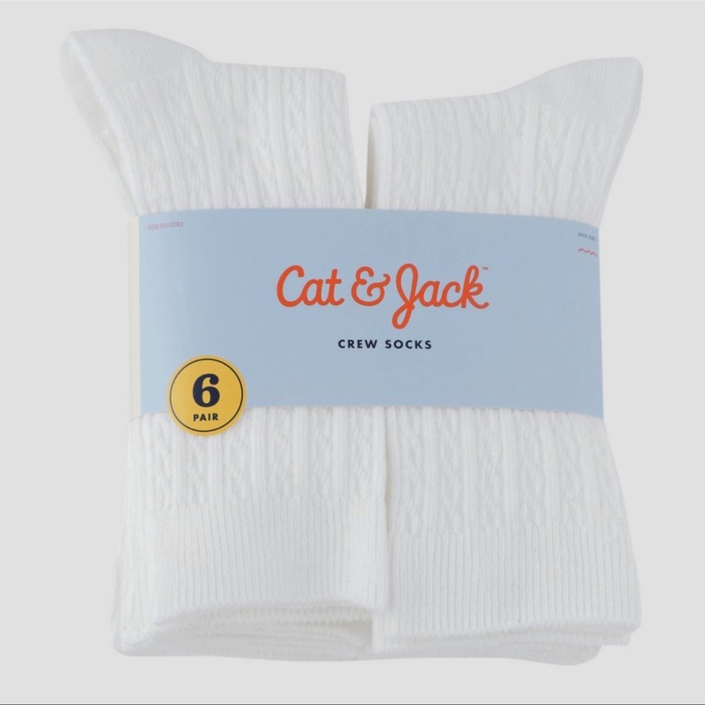 Set of 6 White Kids Girls Crew Socks